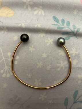 Gold Open Cuff Bracelet with Dark Pearls